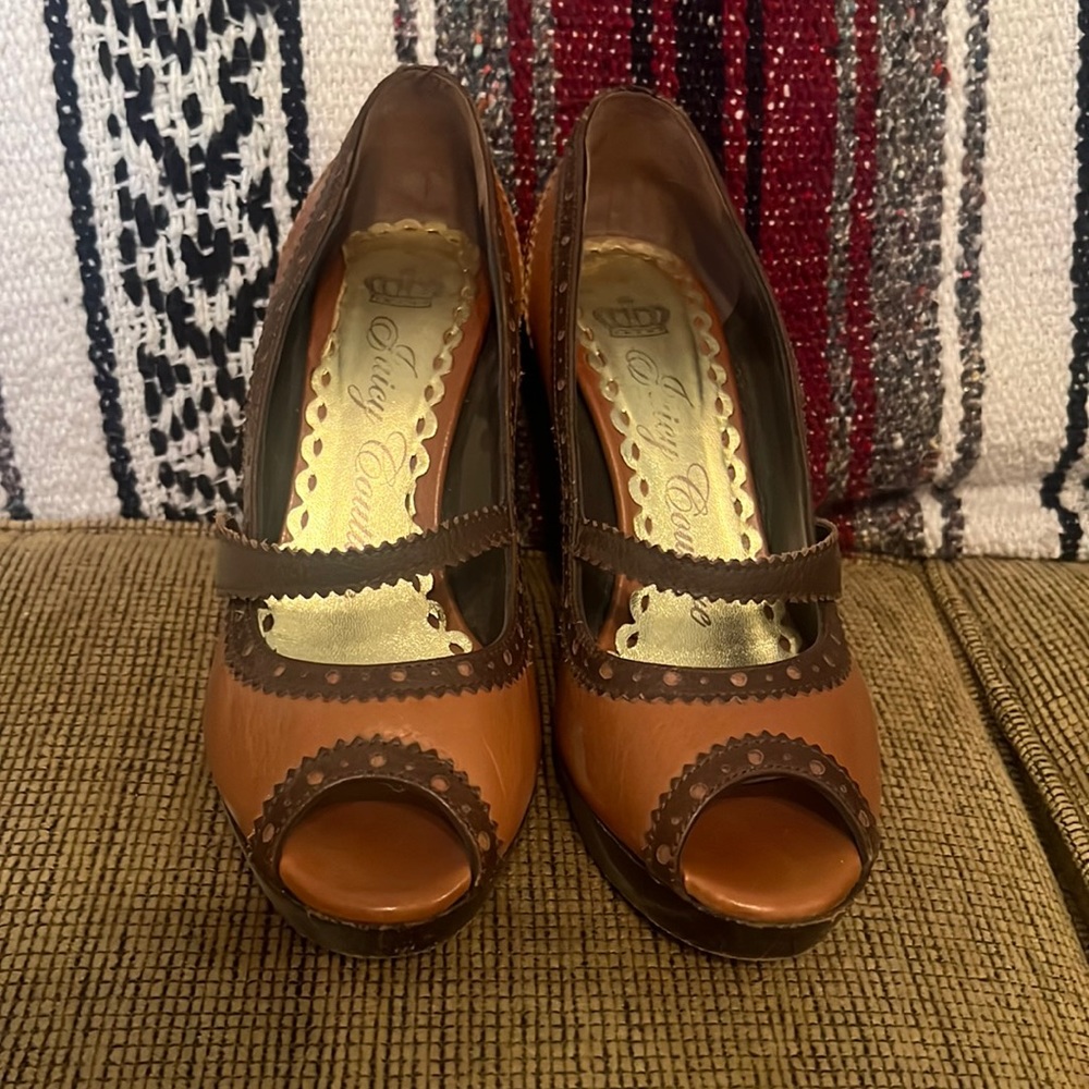 *SOLD*Juicy Couture Brown Leather Heels Size 7.5